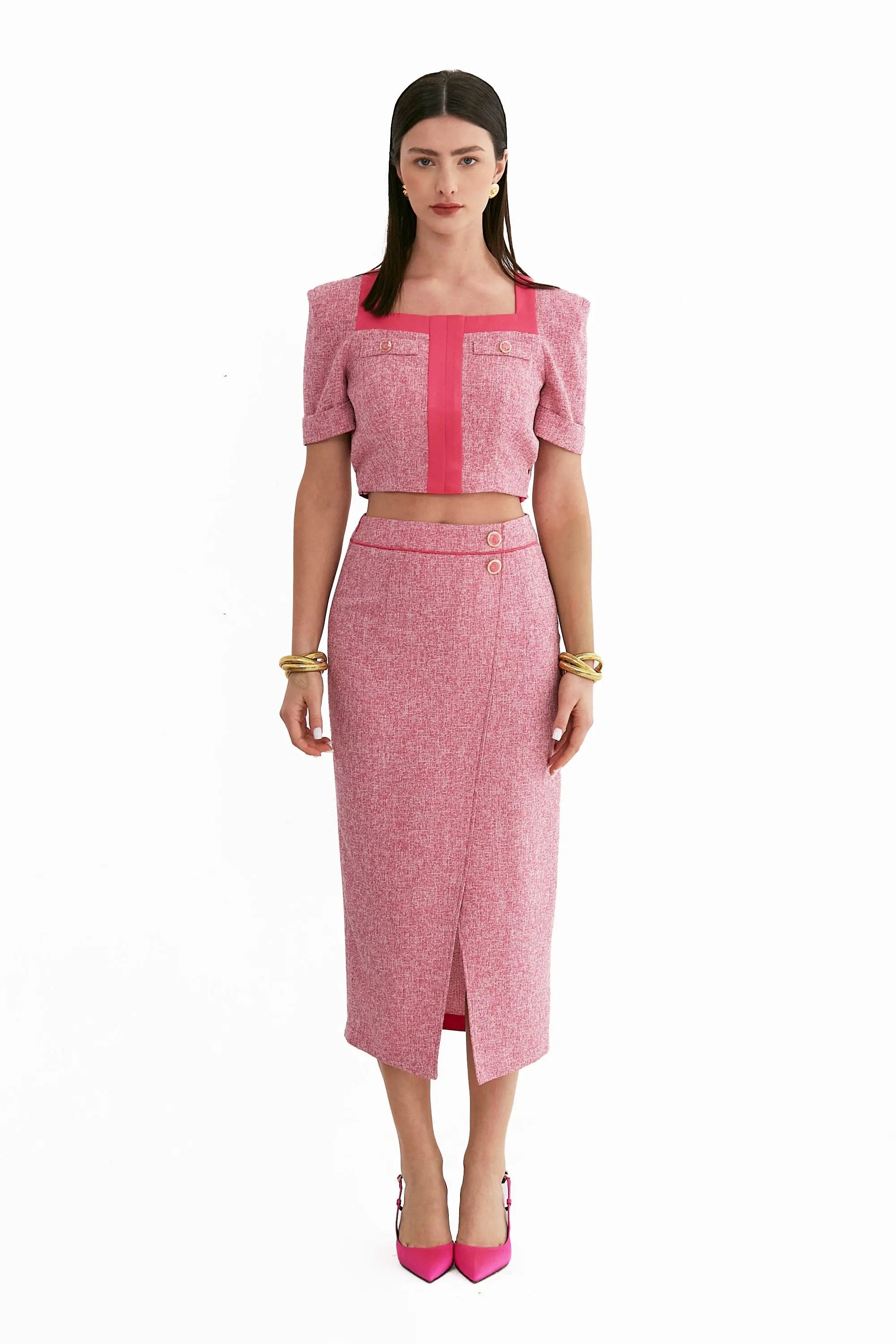 Women's Summer Elegant Square Neck Blly Button Fishtail Dress Suit ULA